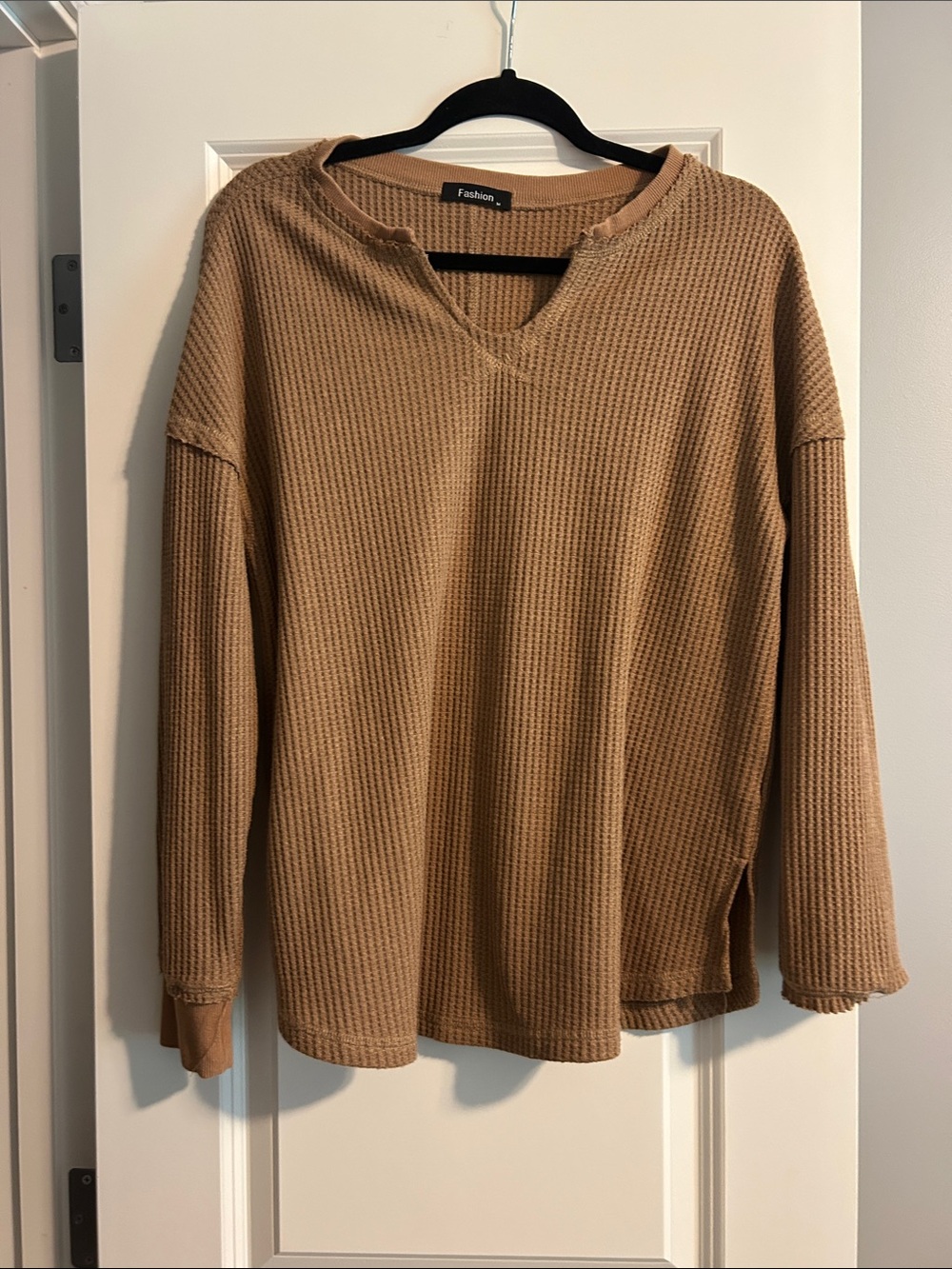 Fashion Waffle-Knit Camel Pullover Hoodie